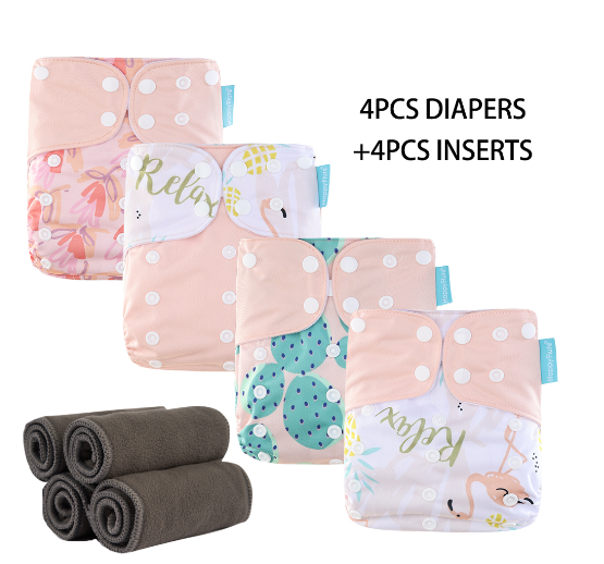 HappyFlute Baby Ecological Cloth Diapers Adjustable Washable Reusable Cloth Nappy For Baby Girls and Boys 4pcsDiaper+4pcs Inserts Set 8