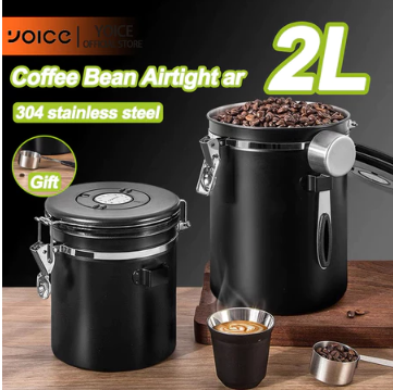 2L Coffee Bean Can Airtight Container 304 Stainless Steel Spoon Valve