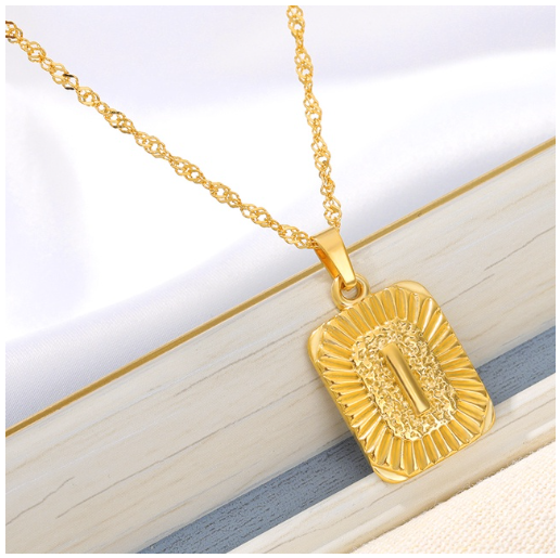 Maxzone Initial A-Z Letter Necklaces Unisex Charm Luster Gold Medal Capital Letter Necklace Pendant For Women Men Jewelry Gift I
