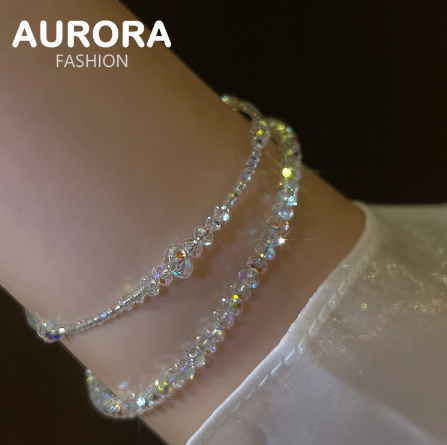 Aurora 2PCS/Set Shiny Colorful Crystal Bracelet Elastic Stretchy Bangle Sweet Jewelry HB655