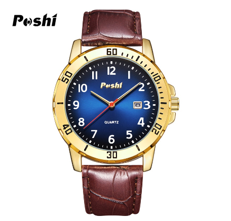POSHI Watch for Men Classic Simple Leather Strap Quartz Wrist Watch Men Waterproof Original Fashion Calendar Display Relo With Box 04