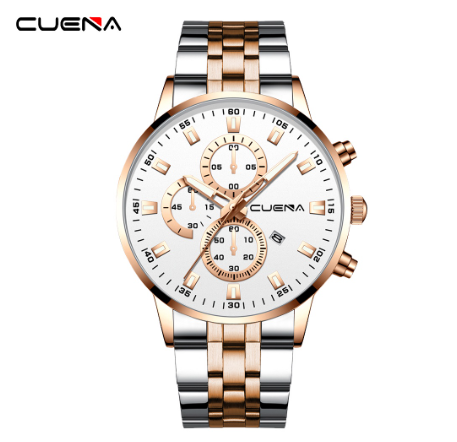 CUENA Men's Watches Original Brand Luxury Business Analog Quartz Waterproof 6025 SILVER GOLD WHITE