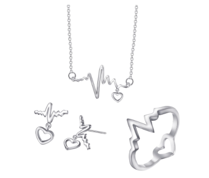Silver S047 Italy 925 Heart Beat Ladies Set