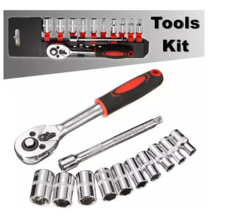 12PCS 1/4 & 1/2 Inch Drive Ratchet Wrench CR-V Socket Kits Mechanic Spanner Car Repair Tool Sets