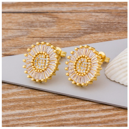 26 Initial Letter Earrings for Women Hypoallergenic Accessories Cute Alphabet AAA CZ Gold Stud Hikaw Jewelry G
