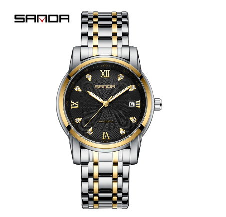 Sanda Simple Advanced Threaded Fashion Steel Band Luxury Casual Waterproof Watch BLACK GOLD