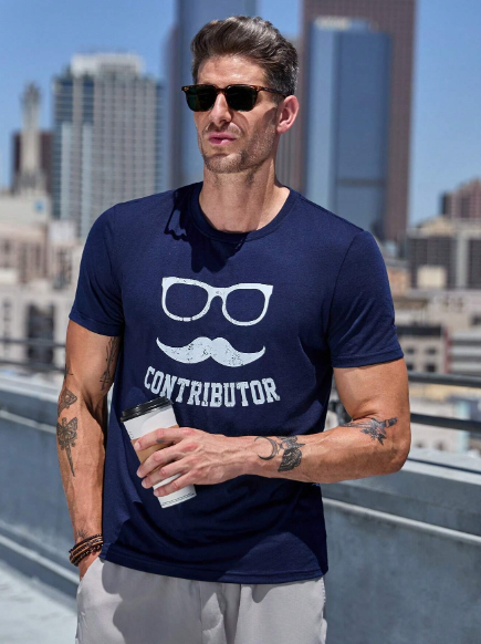 Manfinity RelaxMax Men Glasses & Letter Graphic Tee