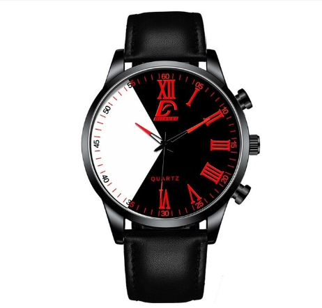 Luxury Gold Watch Men Fashion Minimalist Creative Two-color Splicing Watches Simple Men Business Stainless Steel Quartz Wristwatch LEATHER BLACK RED