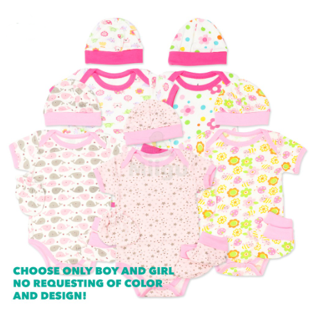 Miigu Baby 4 in 1 Pack Set Onesie, Hat, Gloves, Socks Character Prints For 0-6 months Baby