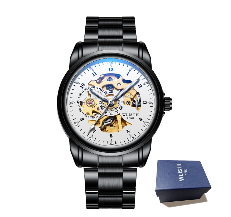 WLISTH automatic watch for men luxury brand waterproof mechanical watches Gold Skeleton Stainless Steel Steel Luminous 2