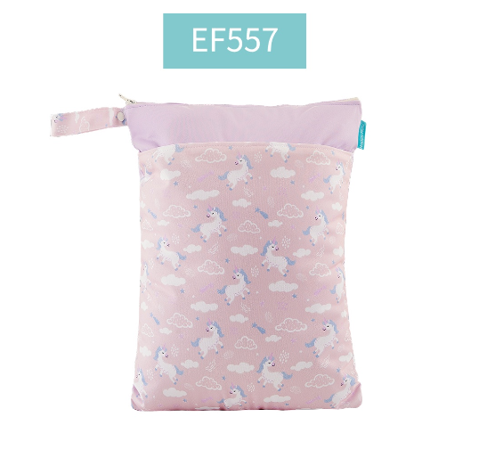 Happy Flute 1PC Reusable Waterproof Fashion Prints Wet And Dry Diaper Bag Double Pocket Cloth Handle Wetbags 30x40CM S23