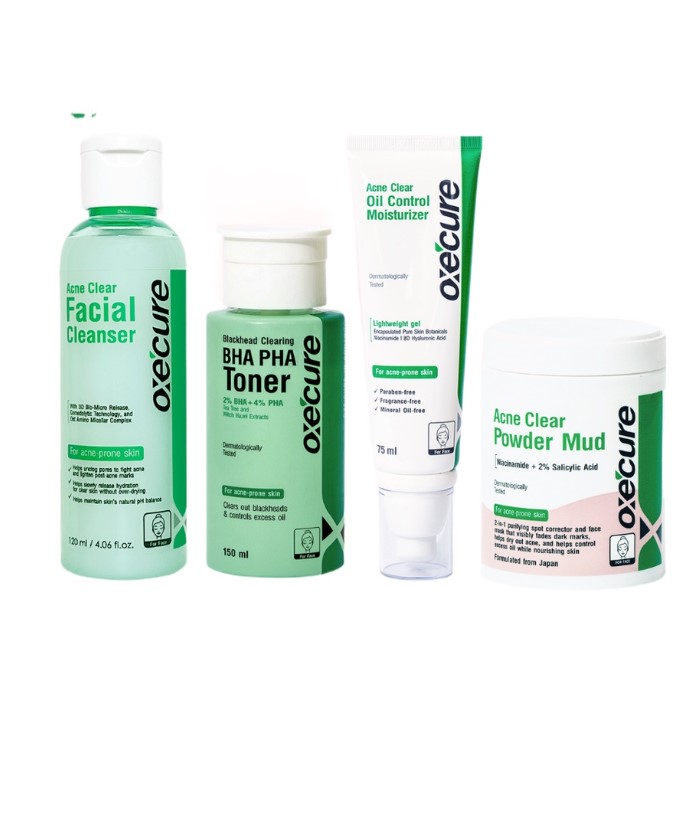 Nighttime Acne Control Kit Cleanser Toner Moisturizer Powder Mud