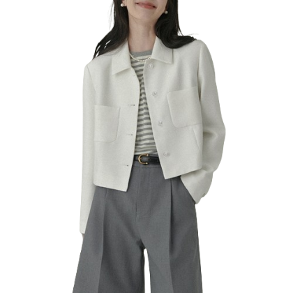 Lovito Women Casual Plain Button Pocket Blazer L71ED078 (Off White)