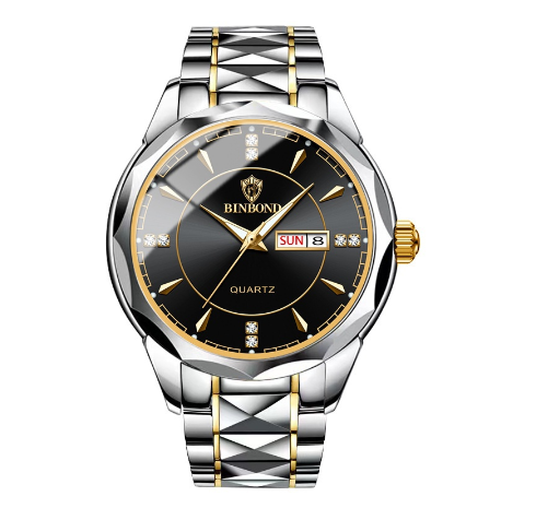 Binbond Fashion Luxury Stainless Steel Waterproof Men Unique Business Watch Dual Calendar Gold Luminous Quartz Wrist Watch M005