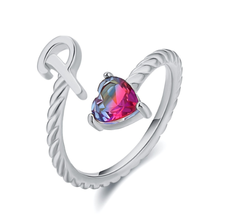 Letter Ring 925 Silver 26 Letters A-Z Initial Ring Open Gradient Zircon Ring for Women Jewelry Gift P
