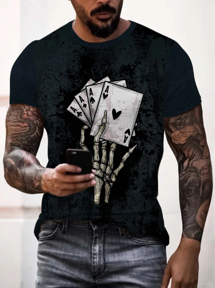 Manfinity LEGND Men T-Shirts Fit Crew Neck Short Sleeve Graphic Tee Playing Cards Street Summer