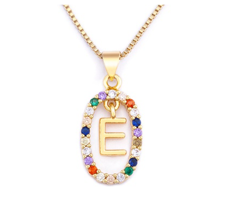 Colorful 26 Letters A - Z Initial Alphabet Pendant Long Chain Necklace Name Jewelry Women Accessories E