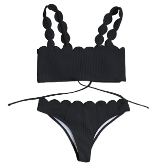 2 Pcs/Set Bikini Set Solid Color Scalloped Edge Push Up Durable Swimwear Set for Holiday