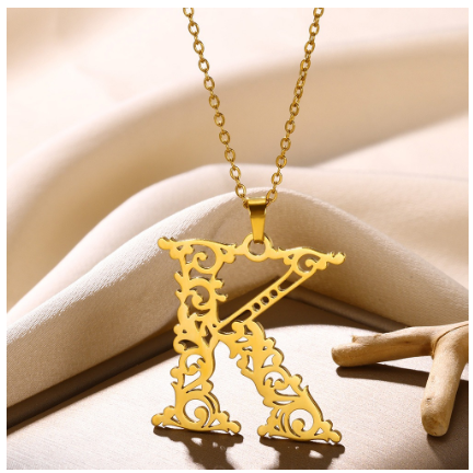 Initial Necklace for Women Men Girls Boys Gothic 18K Gold Plated 26 Letters Pendant Necklace Chain with Extension K