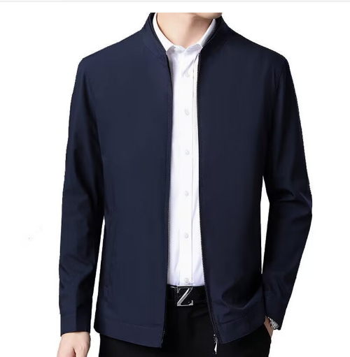 Bomber Jacket For Men With Zipper and Pockets Polo Neck Windbreaker Work Jacket