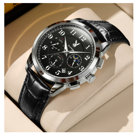 Playboy Watch For Men Waterproof Luminous with Calendar Chronograph Comfortable Leather Strap Simple Fashion Men's Watch BLACK DIAL BLACK STRAP