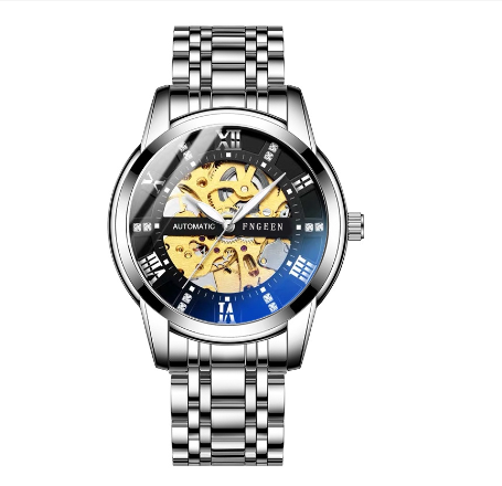 FNGEEN 6020 Men's Automatic Mechanical Watch SILVER BLACK