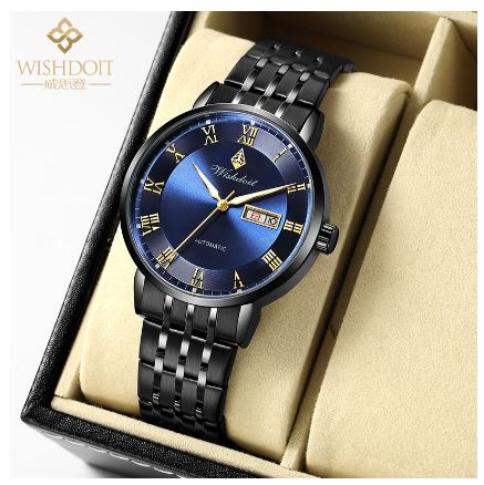 ISHDOIT Watch For Men Original Waterproof Stainless Business Fashion Luminous Automatic Mechanical Wristwatch SILVER BLUE 2