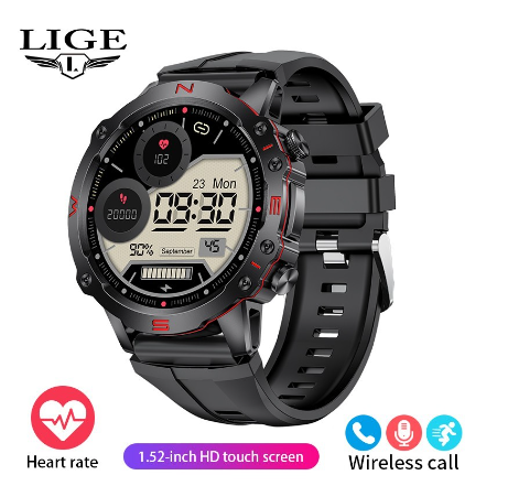 LIGE 1.52 inch Outdoor GPS Multifunction Smart Watch Motion Tracking SILICONE BLACK