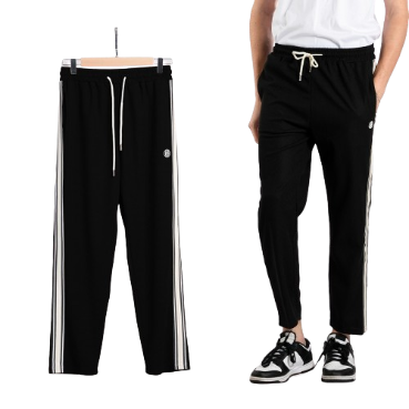 INSPI Waffle Pants For Men and Women with Drawstring and Pockets Baggy High Waist Sweatpants Trouser (Black)