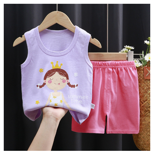 For Baby Girls & Kids Sleeveless Shorts Set Pure Cotton Summer Wear For Kids Girls S4