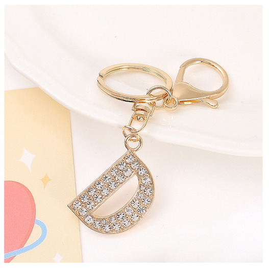 Simple Rhinestone 26 Letter Keychain Gold Color A-Z Initials Metal Keyrings For Women Car Keyholder Accessories Birthday Gifts D