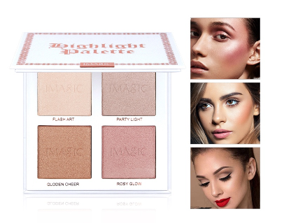 IMAGIC 4 Colors Highlighter Powder Palette Shimmer Brighten Face Contouring Highlight Champagne Gold Bronzer Makeup