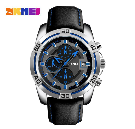Skmei 9156 Watch for Men Fashion Sports Quartz Clock Soft Real Leather Chronograph Waterproof Wristwatches M5