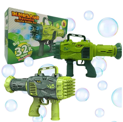 32 Holes Bubble Gun Machine Electric Dinosaur Rocket Launcher Automatic Gun