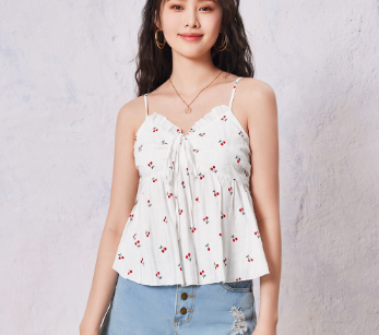 Lovito Women Drawstring Ruffle Embroidery Tank Top LNE21190 Multi-Color