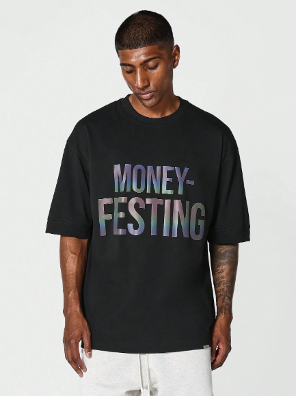 SUMWON Oversized Fit Tee With Reflective Front Graphic Print