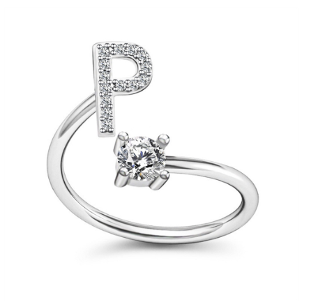 Simple Rhinestone 26 Letter Rings For Women Sliver Color Initials Adjustable Ring Opening Finger Accessories Wedding Jewelry P