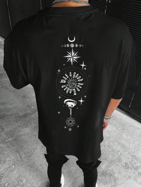 Manfinity Hypemode Men Plus Sun & Moon Print Drop Shoulder Tee