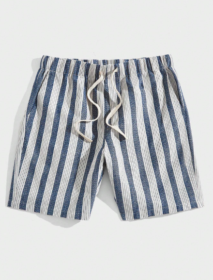 Manfinity Modomio Men Striped Drawstring Simple Casual Woven Shorts Baggy Knee Cotton Urban
