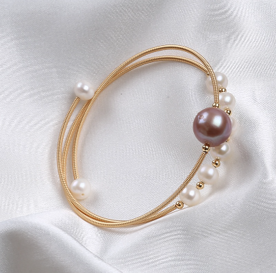 Natural Freshwater Pearls Metal Beads Bracelets Fashion Jewelry