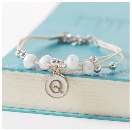 Fashion Ceramics Beads Letters A-Z Bracelet Elastic Chain Bangle Women Men Couple Jewelry Gifts Q