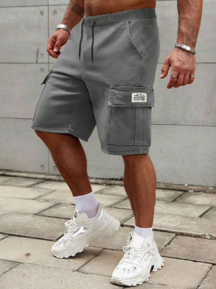 Mens Classic Multi-Pocket Solid Color Cargo Shorts - Durable Non-Stretch Polyester Fabric, Regular Fit, Drawstring Waist, Perfect For Summer Outdoor Activities