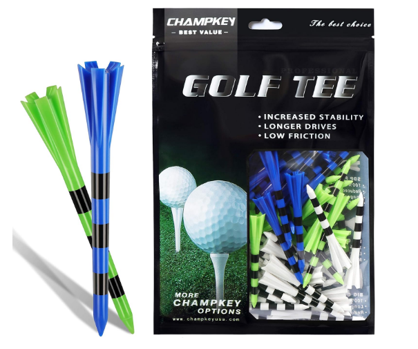 CHAMPKEY Premium 5 Prongs Golf Plastic Tees (75 Pack) | Reduce Friction & Side Spin Golf Tees