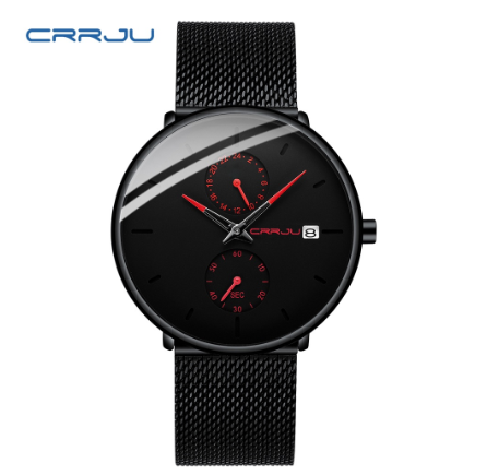 CRRJU Men's Watch Original Brand Multifunctional Fashion Business Analog Quartz Stainless Steel Waterproof 2263 X M09