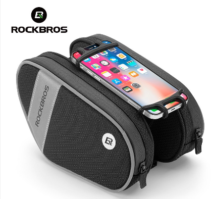 ROCKBROS Bike Frame Bag 360° Rotation Silicone Phone Holder High-Density Wear-Resistant Road Bike Bag MTB Top Tube Bag 1.5L Capacity