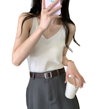 Lovito Women Casual Plain V Neck Tank Top LNE34120 (White)