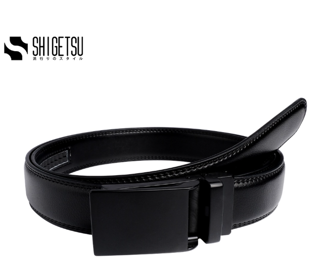 Shigetsu OSAKA Leather Belt for Men Easy To Wear Holeless Belt Automatic Buckle Belt Men's Belt