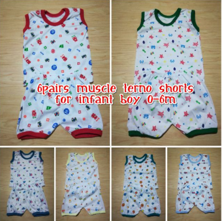 6 Pairs Boy Terno Muscle-Shorts with Piping Sleeve for Baby Boy Infant Toddler age 0-12months
