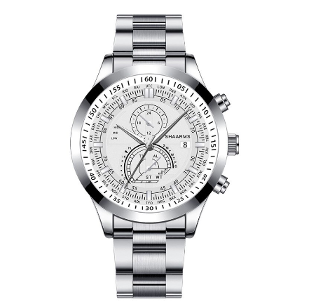 Men's Quartz Business Wacthes Stainless Steel Waterproof Sport Date Watch Men Relo Ng Kalalakihan Wristwatch SILVER WHITE