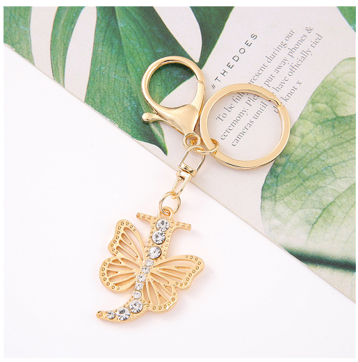1Pcs Fashion Hollow Butterfly 26 Letter Keychains Luxury Rhinestone A-Z Initials Metal Keyrings Car Key Holder Bag Accessories